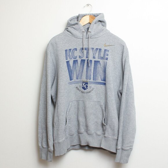 KC Royals Hoodie Mens Large Gray 2015 World Series Champions Nike Pullover - Picture 1 of 8